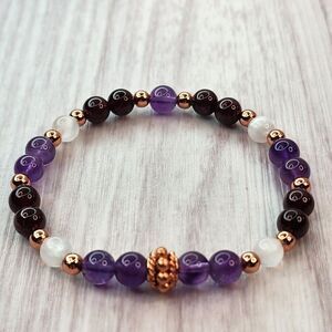 Crystal Bracelet Stretch Womens Amethyst Garnet Selenite Copper 6mm 7in Gift Box